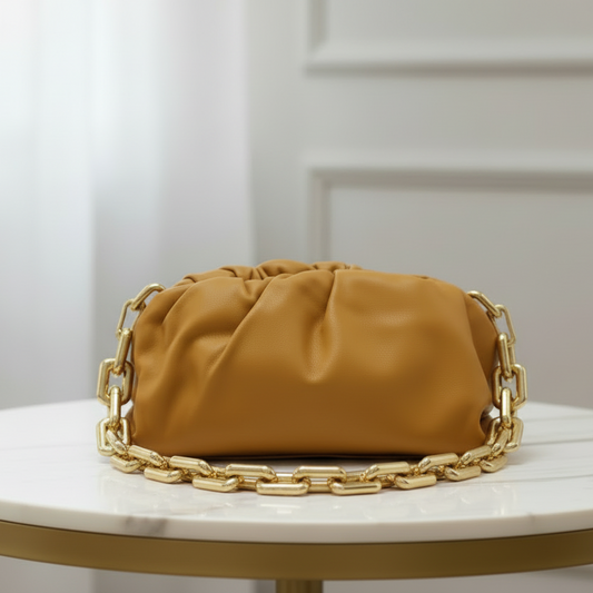 Bottega Veneta The Chain Pouch Curry (Mustard Yellow) Leather Gold Chain – Pre-Owned -Excellent Condition | L’LUXE Authentic’s