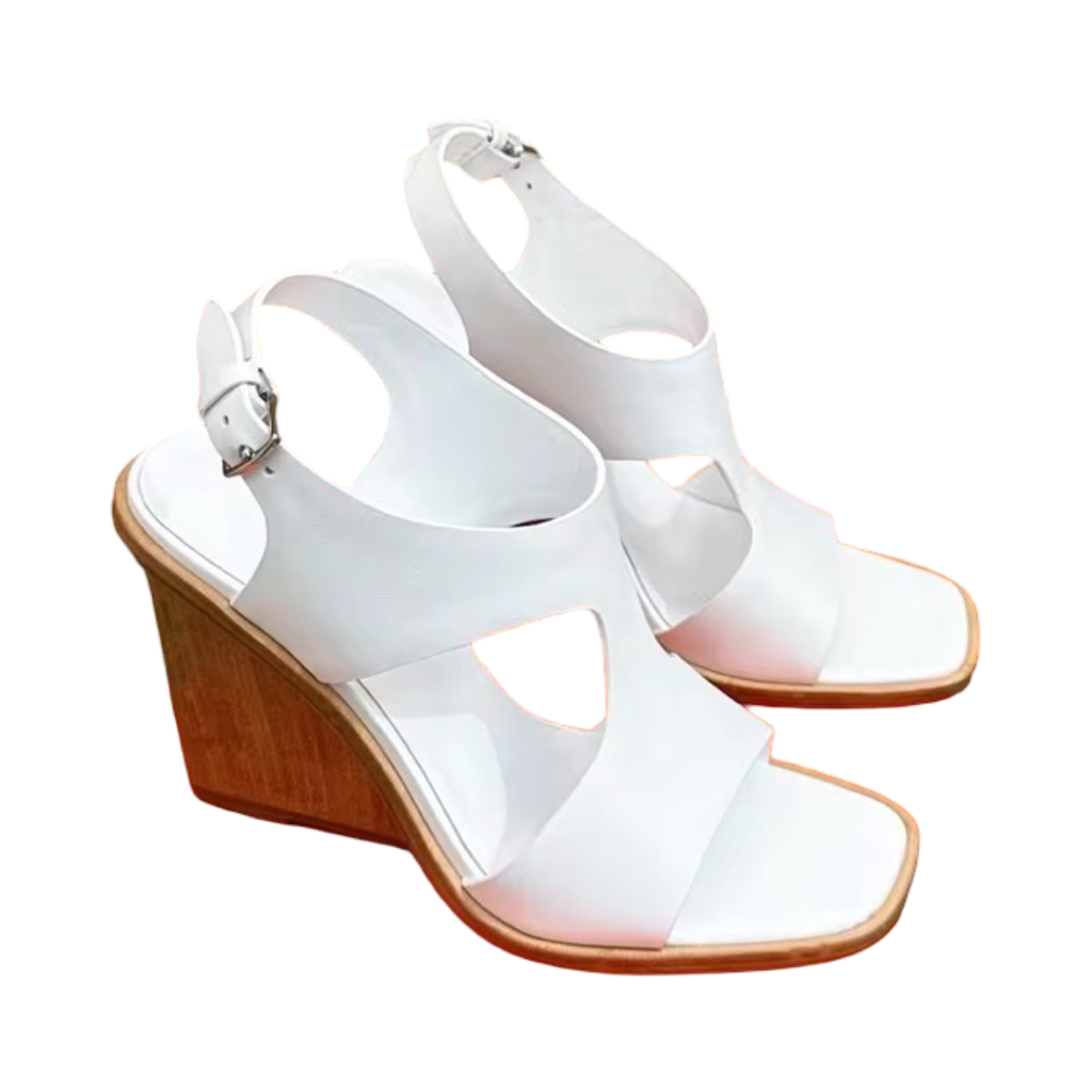 Square-Toe Wedge Heeled Sandals