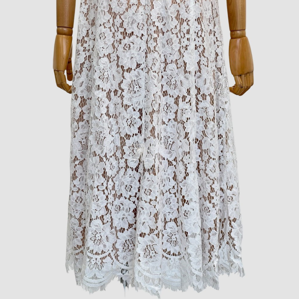Lace Patchwork Pearl Midi Dress