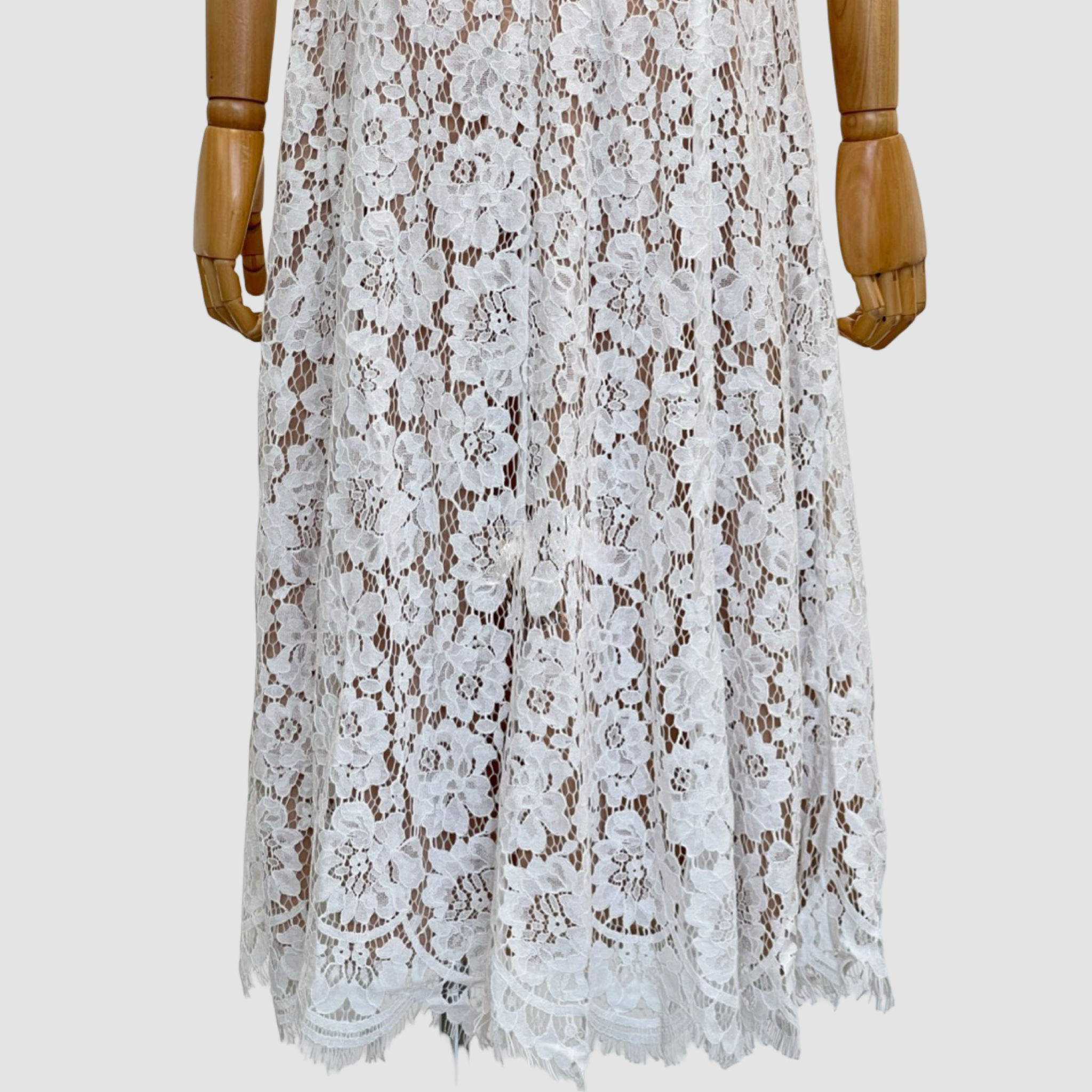 Lace Patchwork Pearl Midi Dress