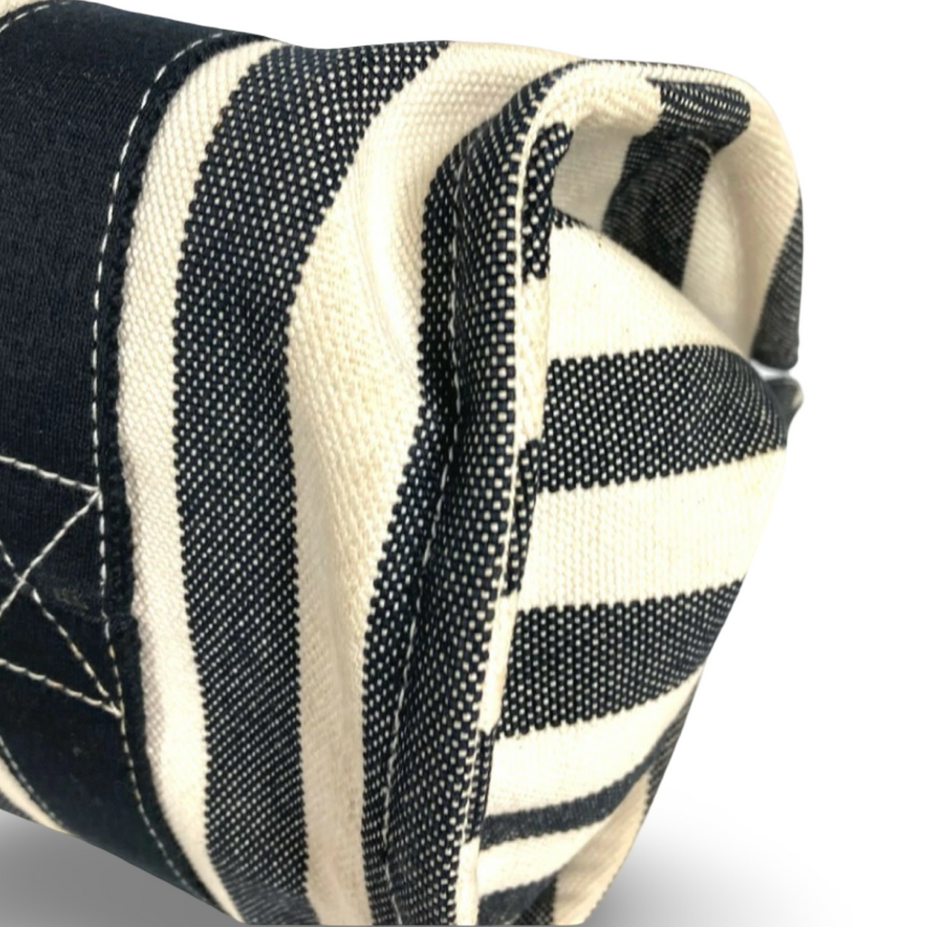 Hermès Cannes PM Border Cotton Canvas Tote Black White Previously Owned  Authentic