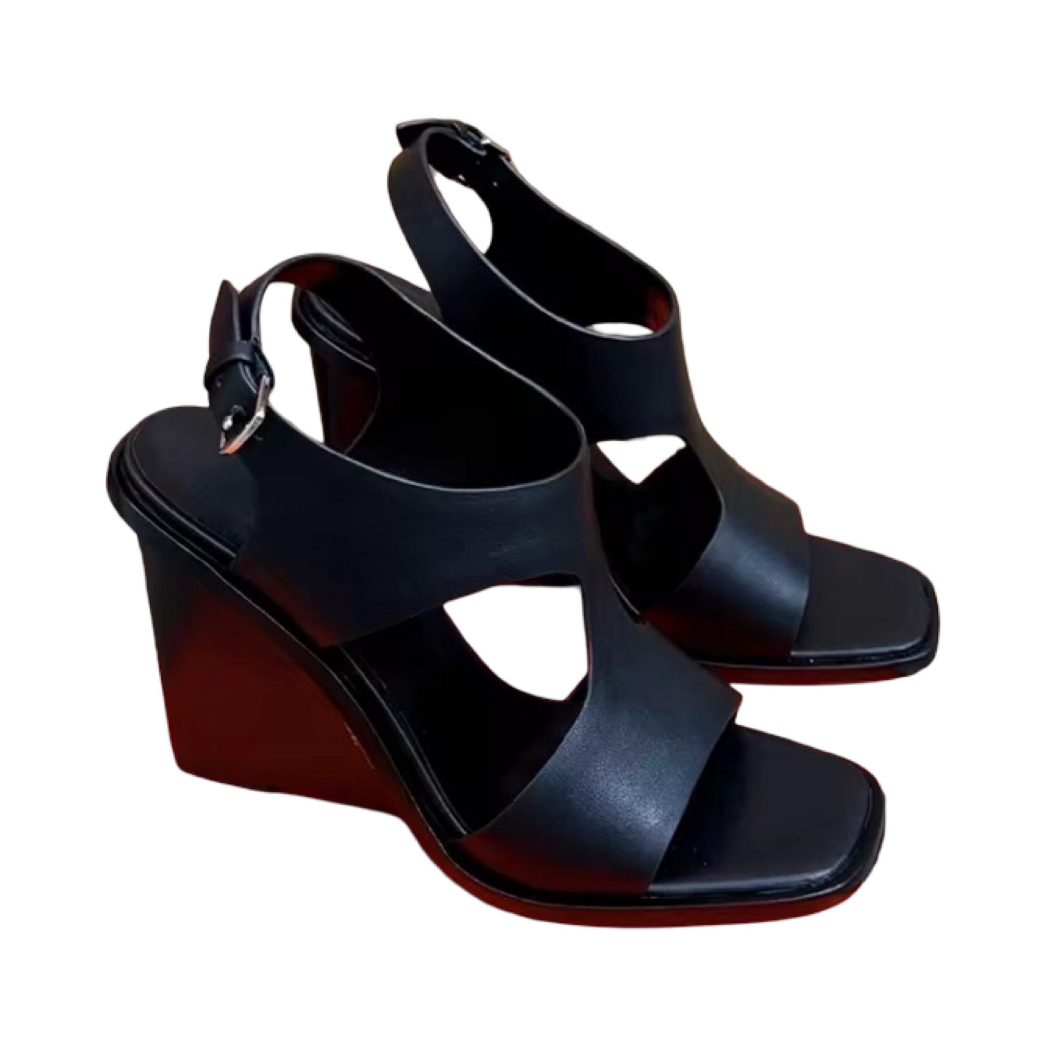 Square-Toe Wedge Heeled Sandals