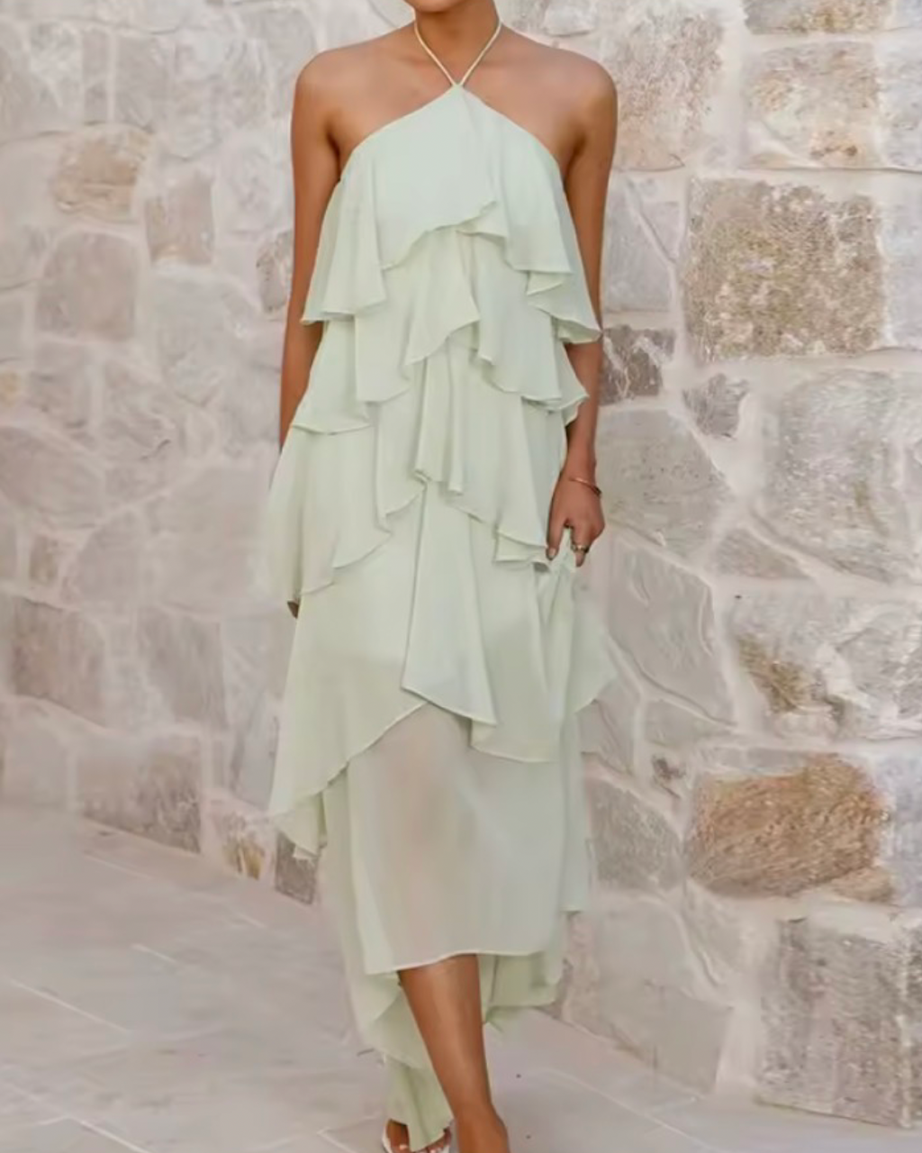 Women’s Layered Ruffle Halter High-Low Dress