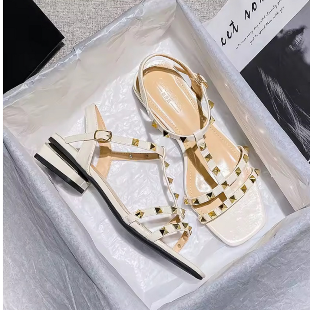 T-Strap Studded Low Heel Sandals