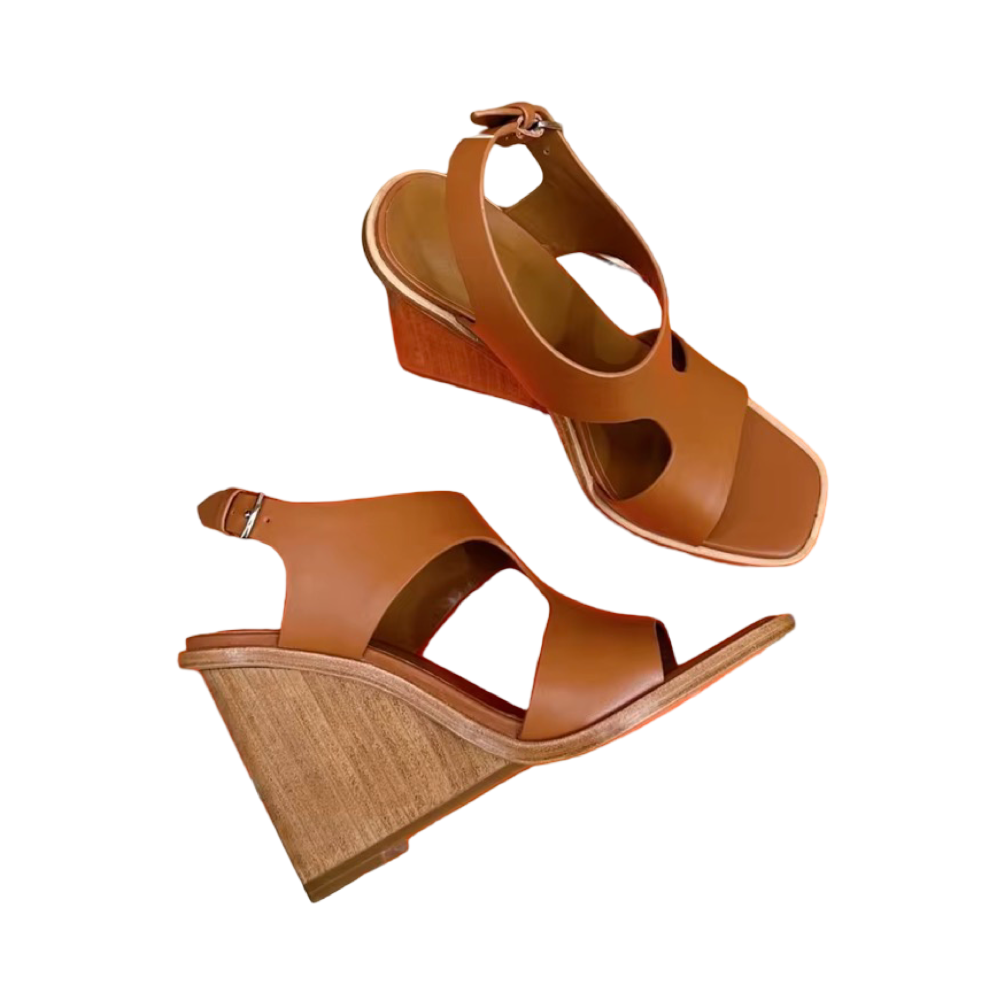 Square-Toe Wedge Heeled Sandals