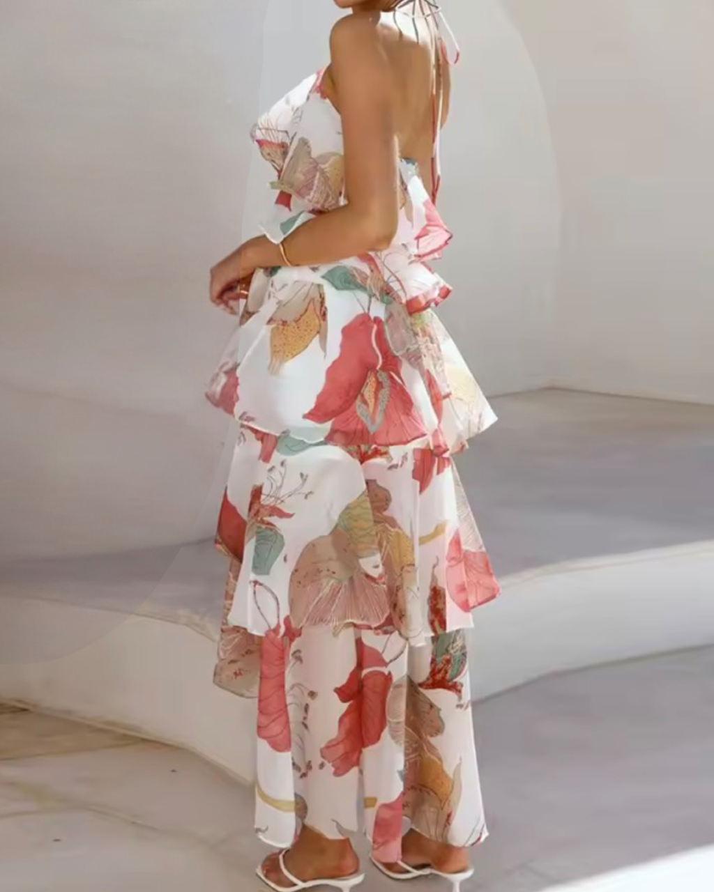 Women’s Layered Ruffle Halter High-Low Dress