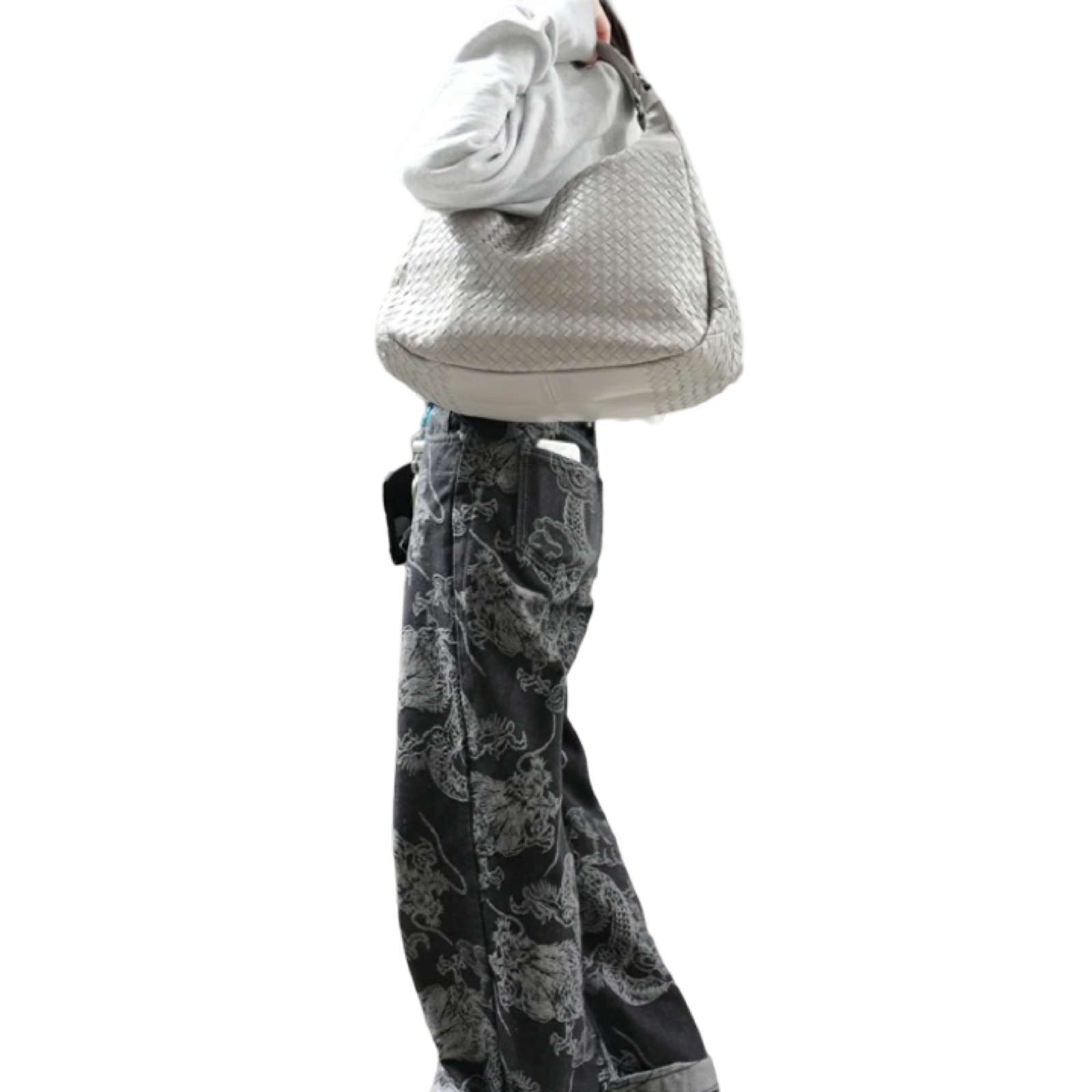 BOTTEGA VENETA Campana Intrecciato Light Grey Leather Shoulder Bag – Authentic Previously Owned