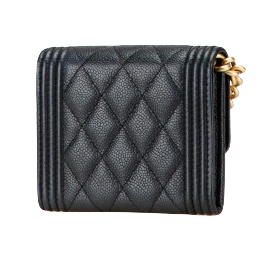 Chanel Boy Coco Mark Chain Wallet Caviar Leather Previously Owned Authentic
