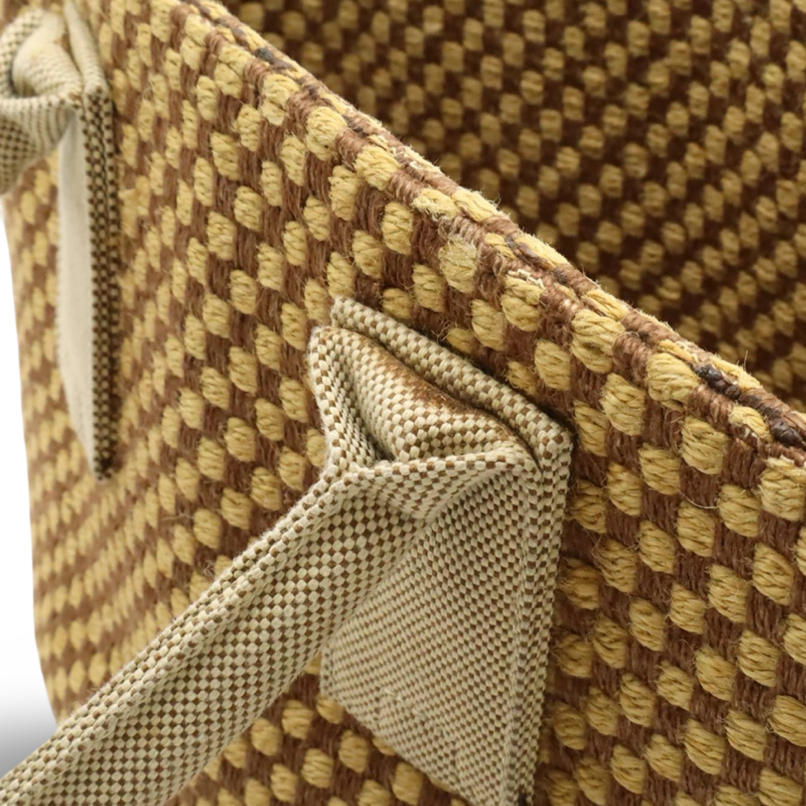Hermès Panierbas PM Linen Tote Bag Brown Beige Checkered Previously Owned Authentic