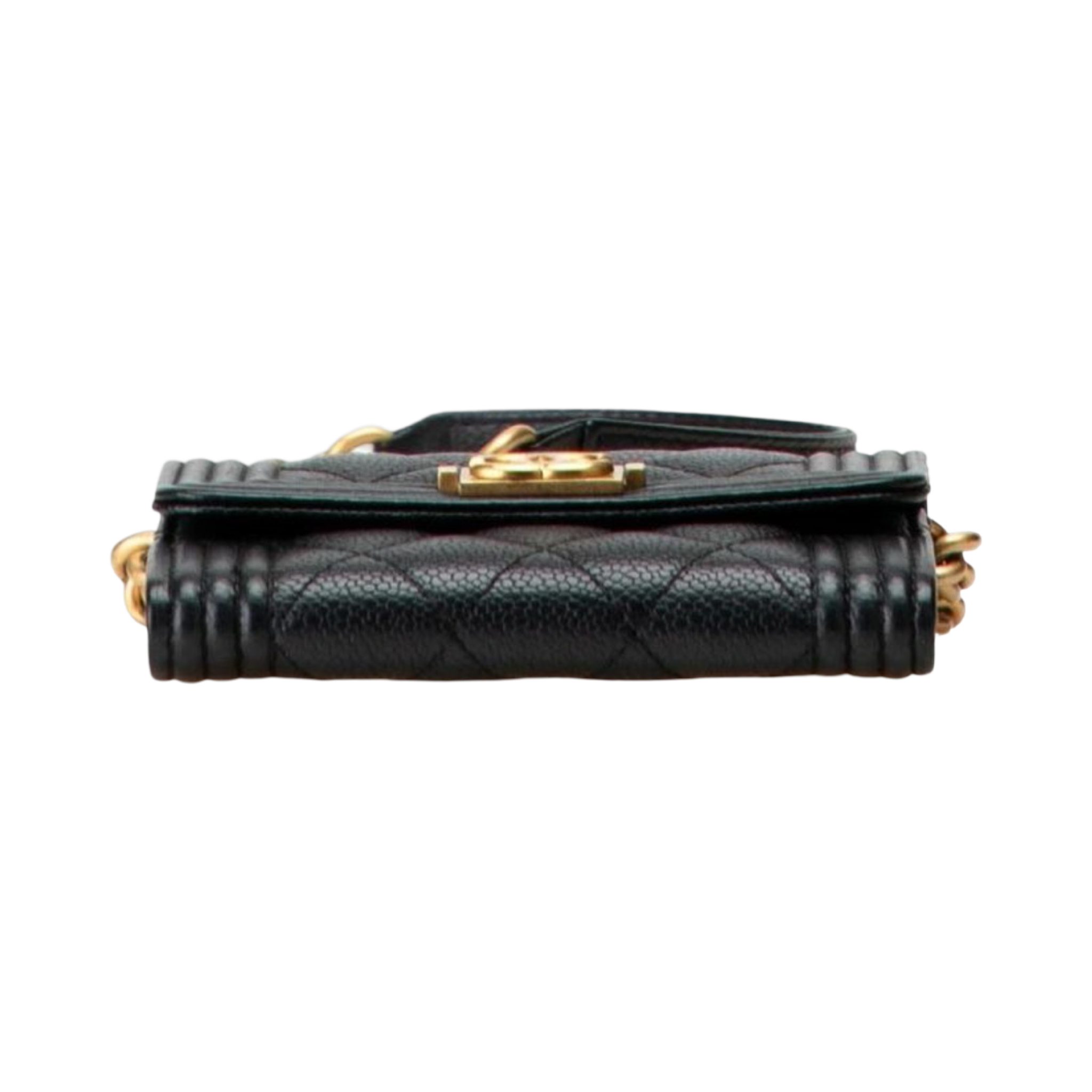 Chanel Boy Coco Mark Chain Wallet Caviar Leather Previously Owned Authentic