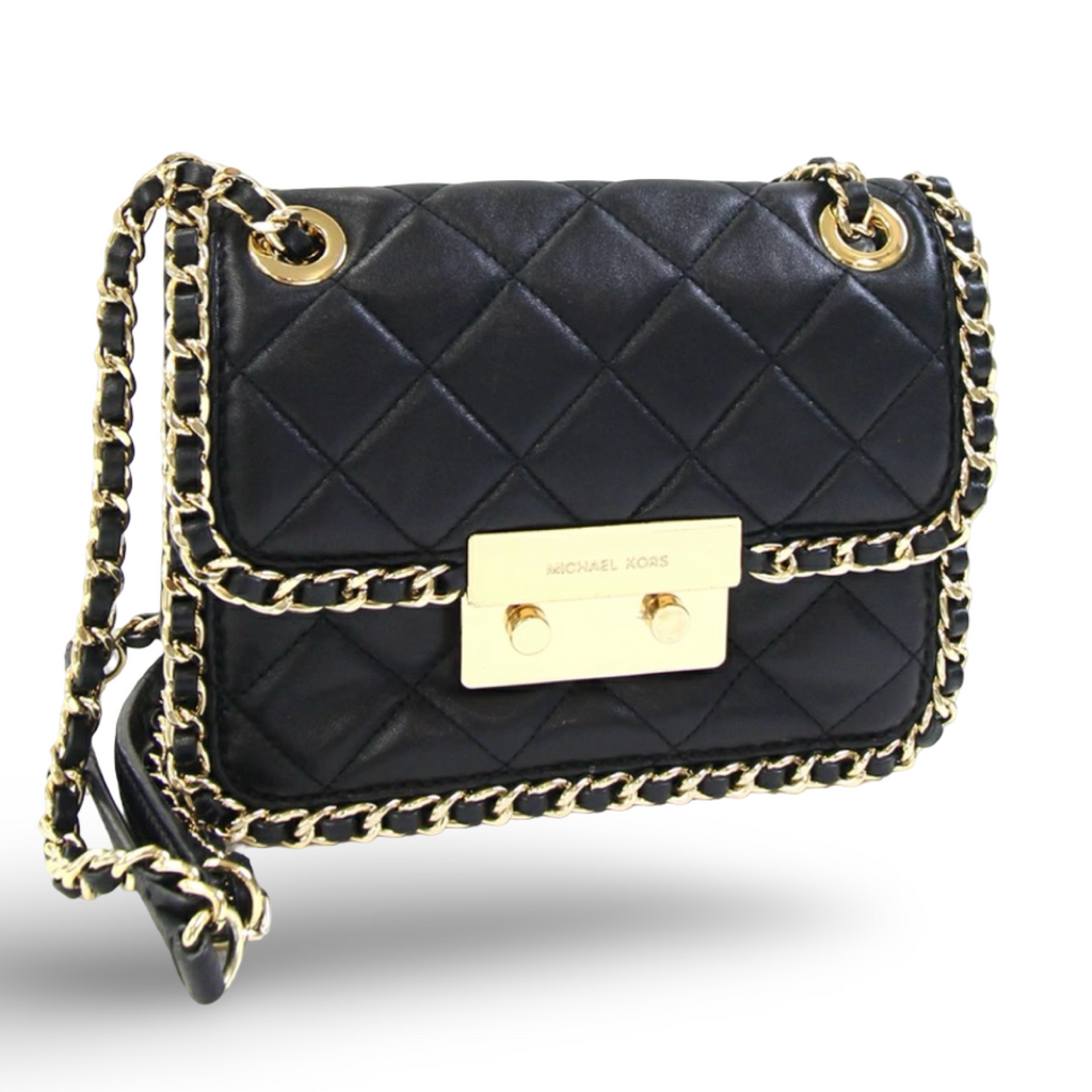 Michael Kors Chain Shoulder Bag Quilted Leather Black Gold – Pre-Owned -Very Good Condition | L’LUXE Authentics