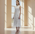 Lace Patchwork Pearl Midi Dress