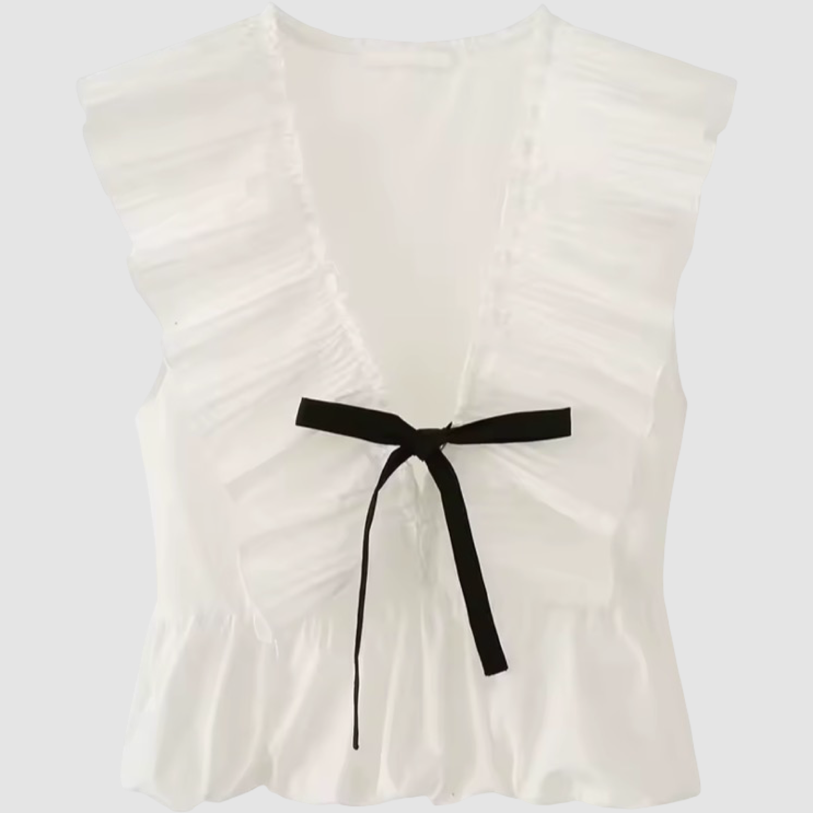 Sleeveless Pleated Peplum Top Bow Detail