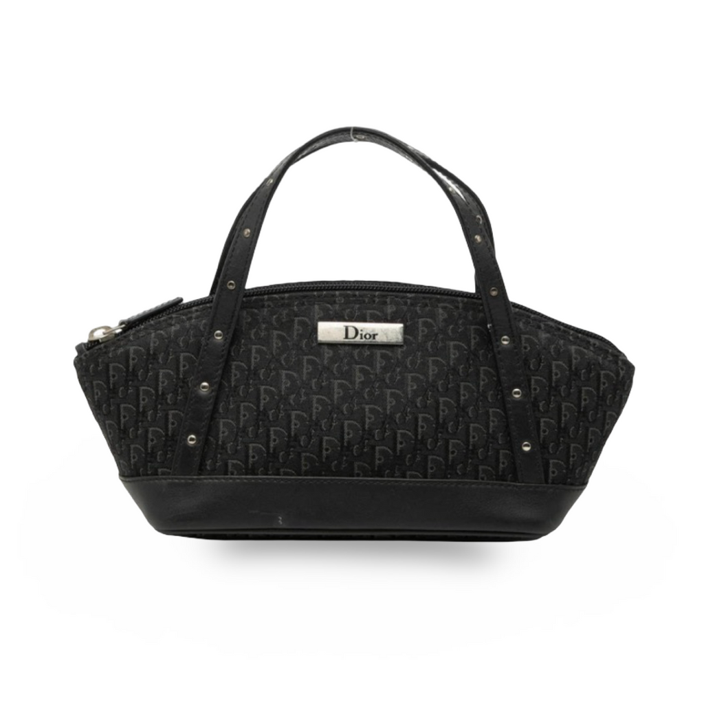Vintage Dior Trotter Black Monogram Canvas Small Handbag Authentic Previously Owned