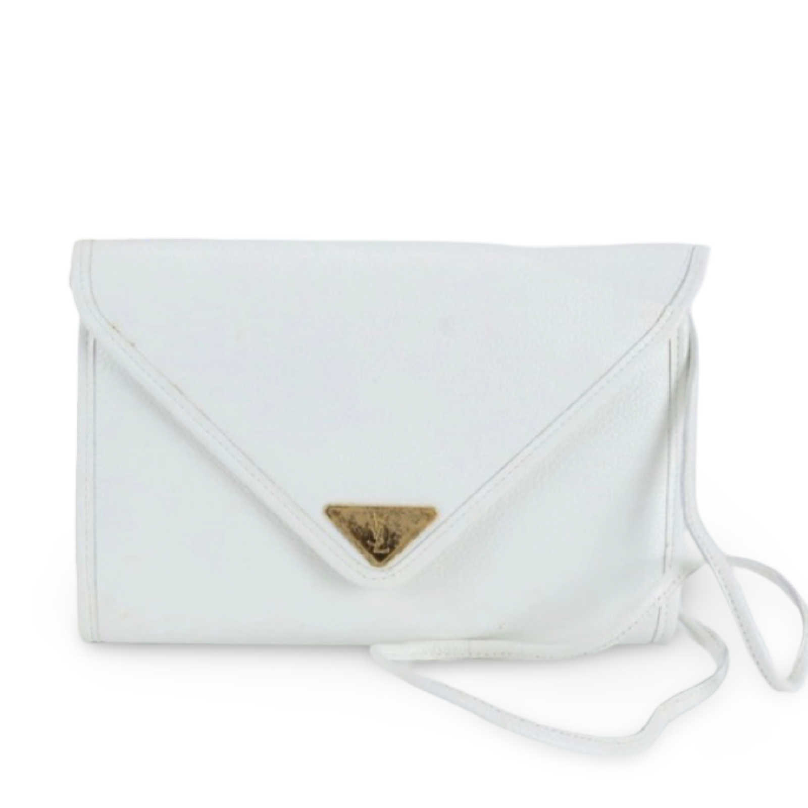 Vintage Yves Saint Laurent YSL Logo Plate White Leather Envelope Crossbody Bag – Authentic Previously Owned