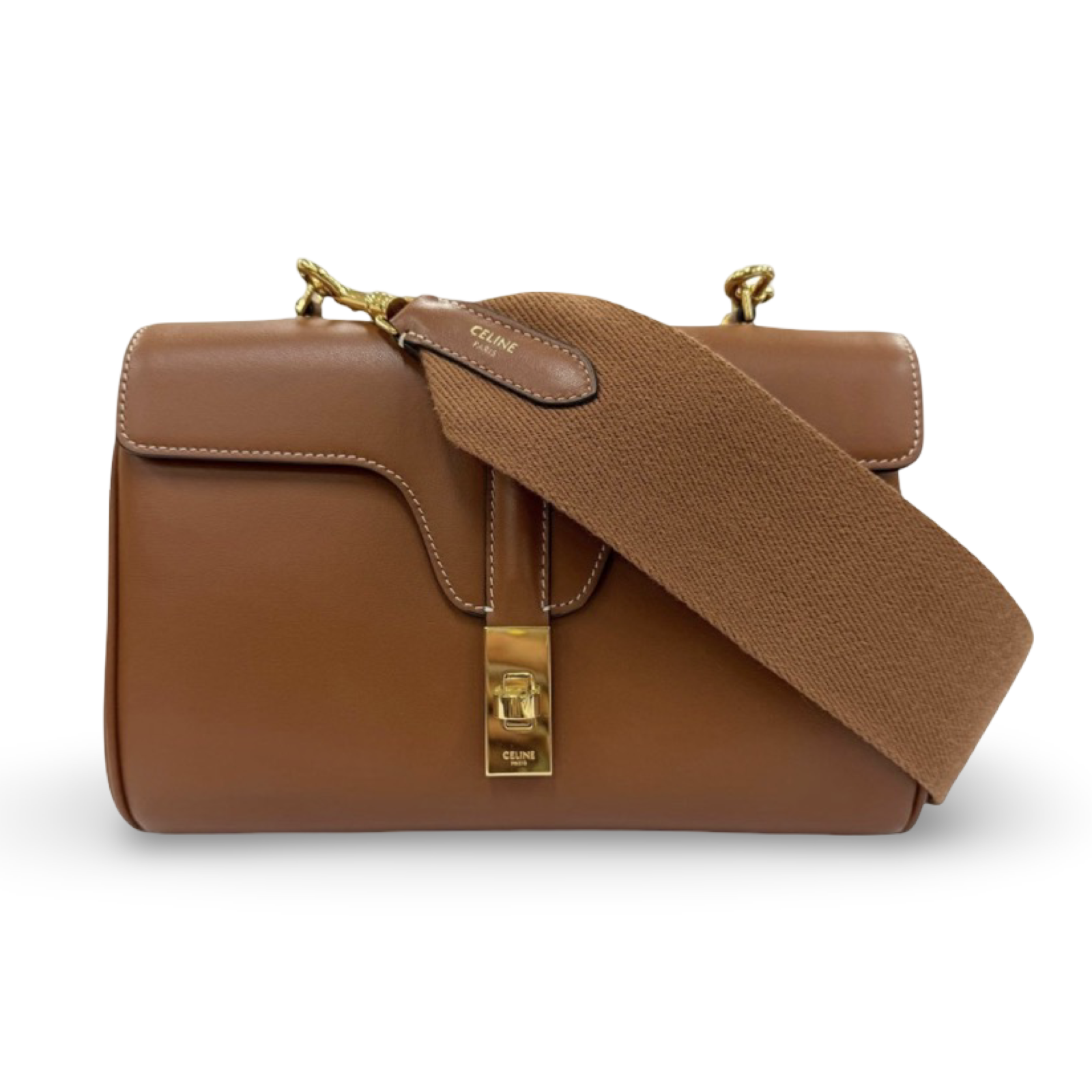 CELINE Teen Soft 16 Suede Leather Shoulder Bag Tan Gold Hardware – Authentic Previously Owned