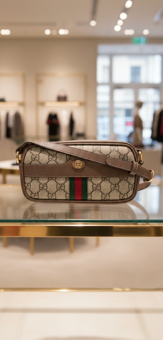 GUCCI – GG Supreme Mini Ophidia Crossbody – Brown Canvas & Leather – 2022 – 100% Authentic ✨Pre-Owned Excellent Condition ~28% Off MSRP