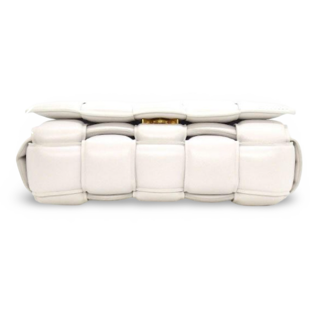 Bottega Veneta Padded Cassette Shoulder Bag Chalk Lambskin Gold Hardware Previously Owned Authentic