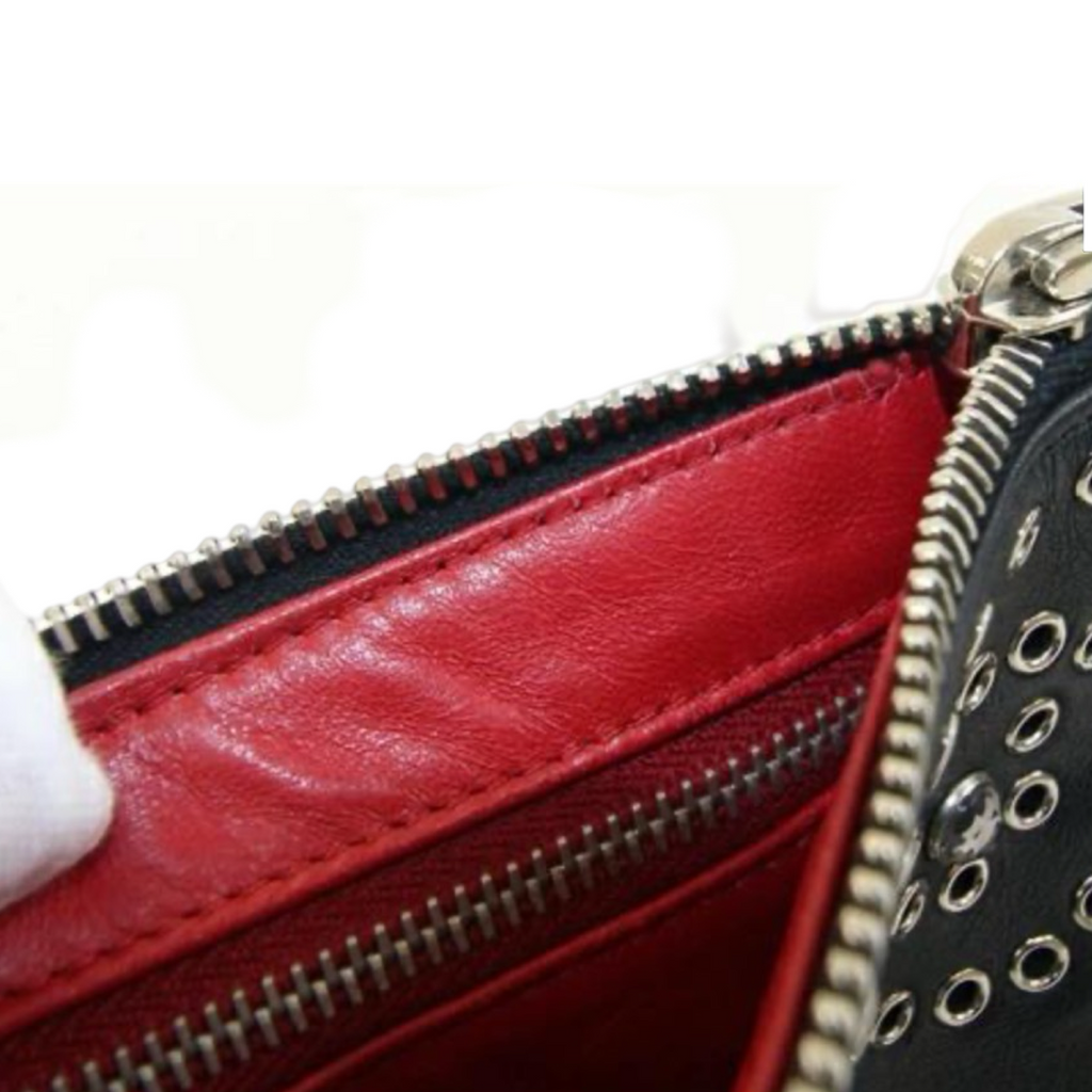 Prada Studded Leather Clutch Black Red Pre-Owned Authentic