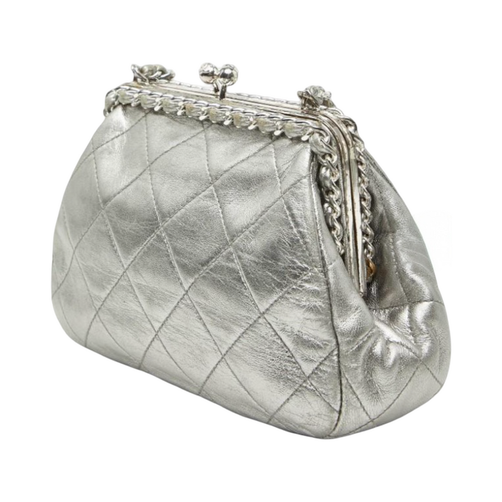 Chanel Coco Mark Matelassé Lambskin Chain Silver Shoulder Bag Previously Owned Authentic | *Editors Choice*