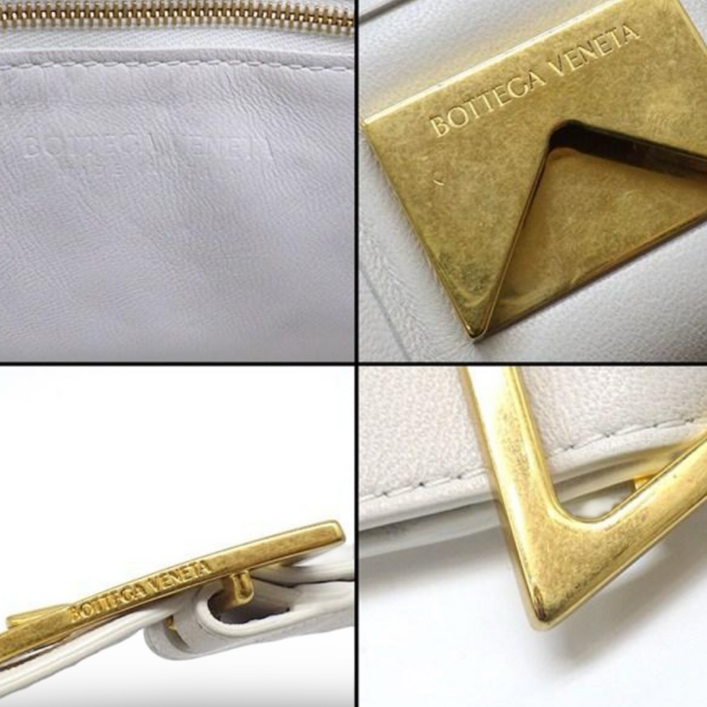 Bottega Veneta Padded Cassette Shoulder Bag Chalk Lambskin Gold Hardware Previously Owned Authentic