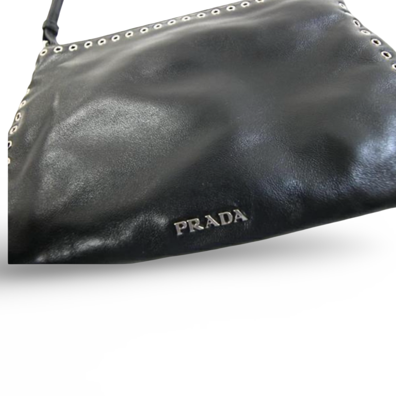Prada Studded Leather Clutch Black Red Pre-Owned Authentic