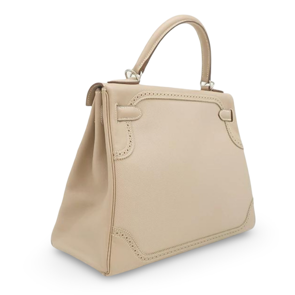 Hermès Kelly 32 Gillies Veau Swift Argile Leather Silver Hardware Previously Owned Authentic