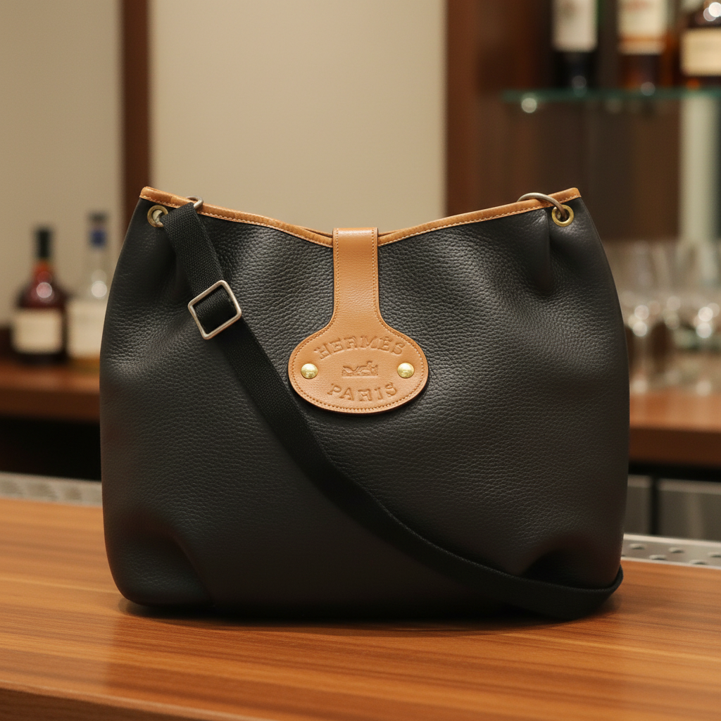 Hermès Rodeo Shoulder Bag Black Brown Leather Crossbody Vintage 1984 Previously Owned Authentic