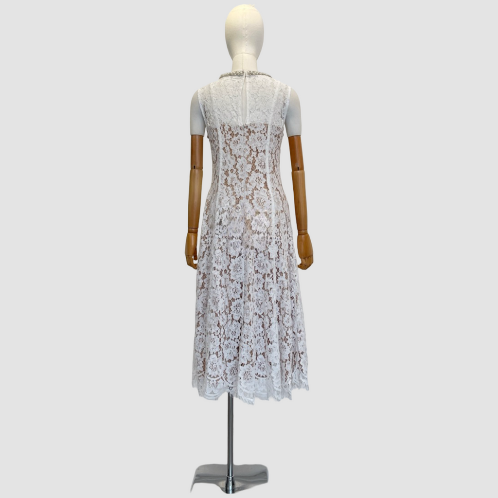 Lace Patchwork Pearl Midi Dress