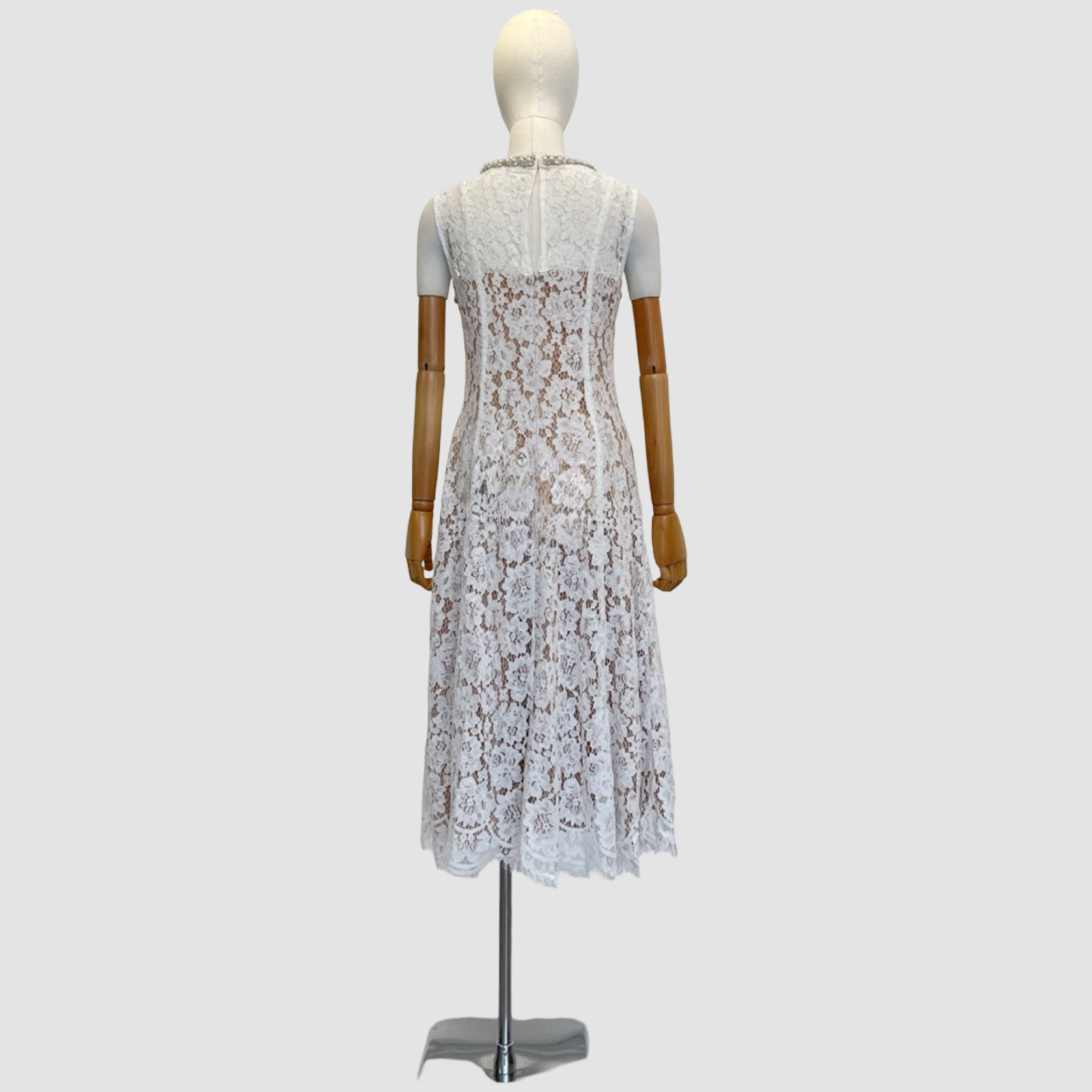 Lace Patchwork Pearl Midi Dress