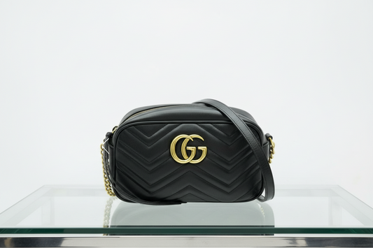 Gucci GG Marmont Small Camera Bag  Matelassé Leather Black – Previously Owned Good Condition | L’LUXE Authentic’s