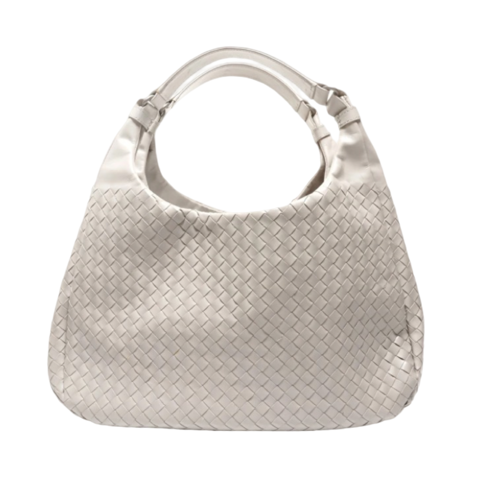 BOTTEGA VENETA Campana Intrecciato Light Grey Leather Shoulder Bag – Authentic Previously Owned