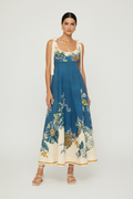 Blue Ballet Floral Sleeveless Midi Dress