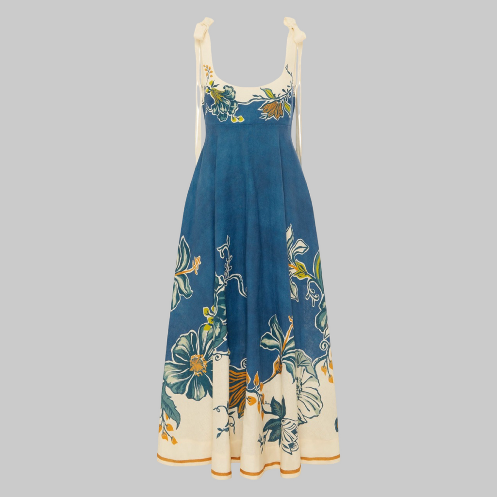 Blue Ballet Floral Sleeveless Midi Dress