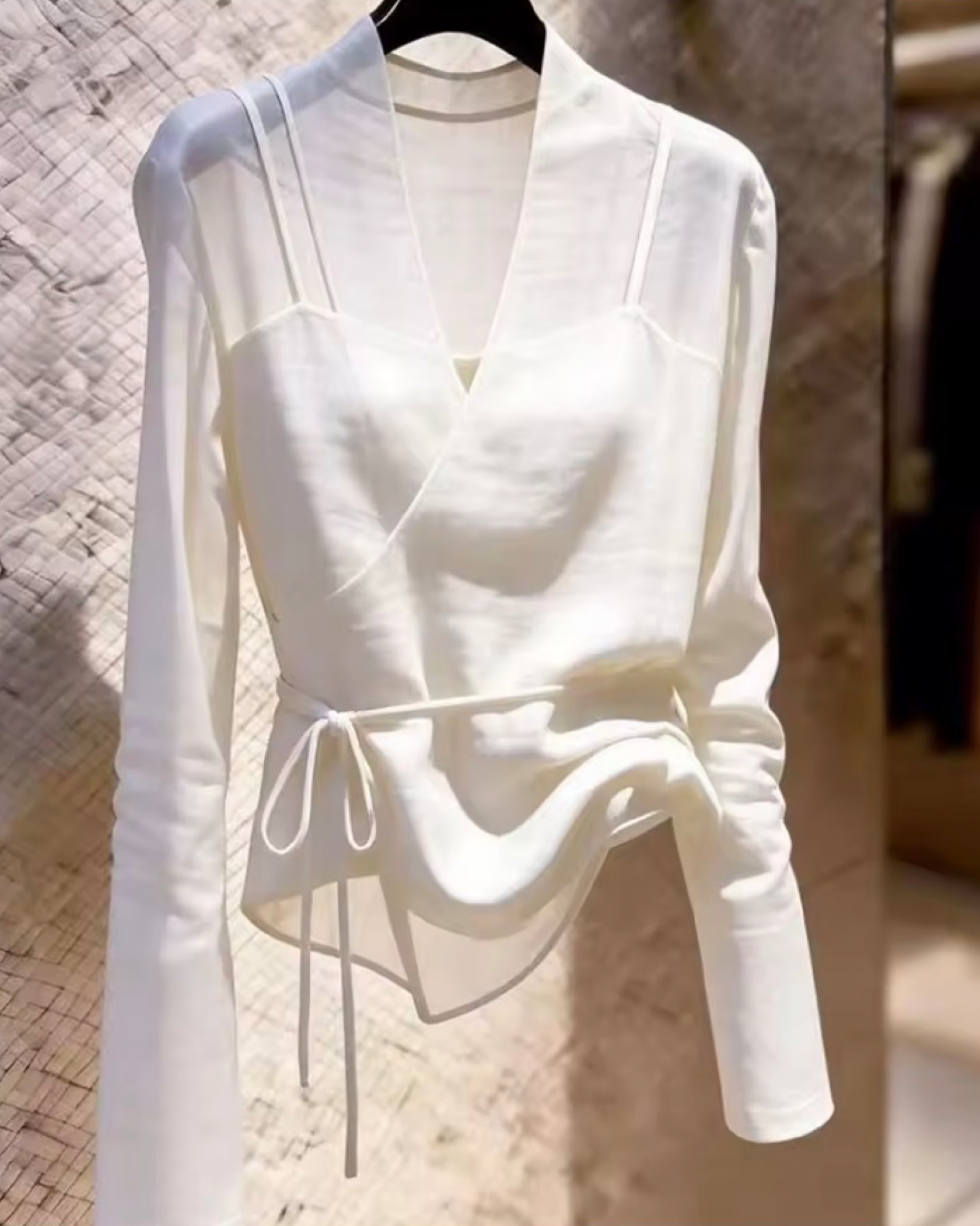 Sheer Overlay Wrap Blouse