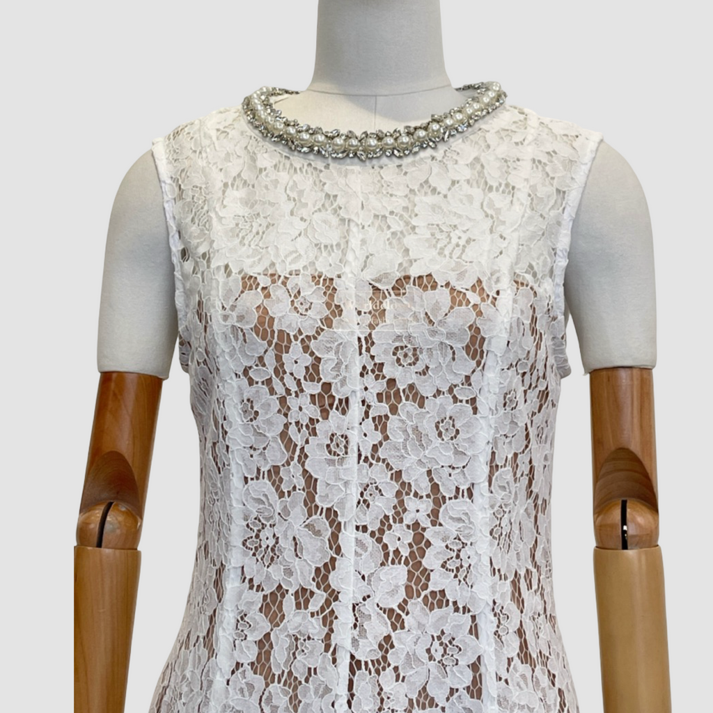Lace Patchwork Pearl Midi Dress