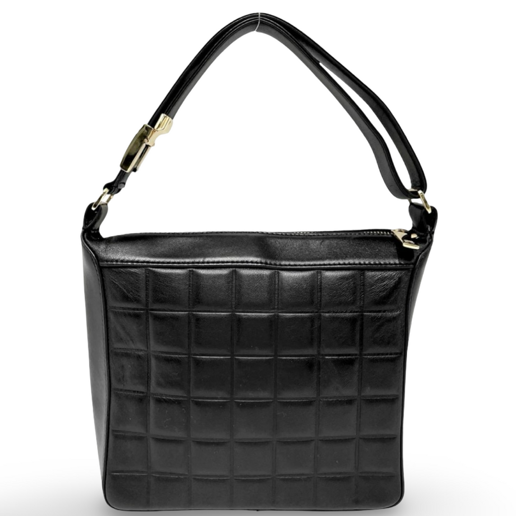 Chanel is CC Semi-Shoulder Bag Black Leather Gold Hardware Previously Owned Authentic