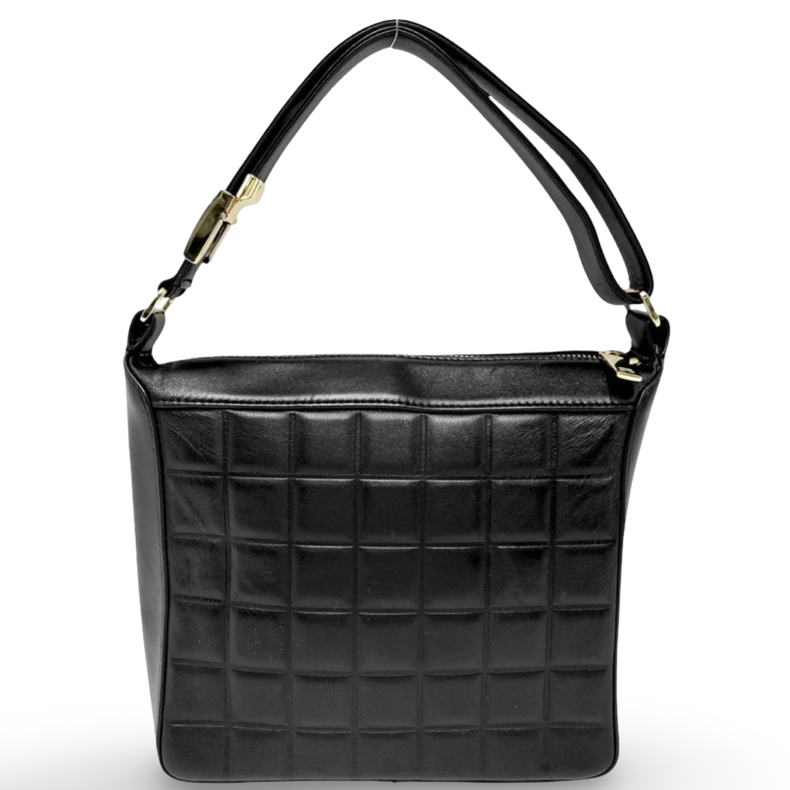 Chanel is CC Semi-Shoulder Bag Black Leather Gold Hardware Previously Owned Authentic