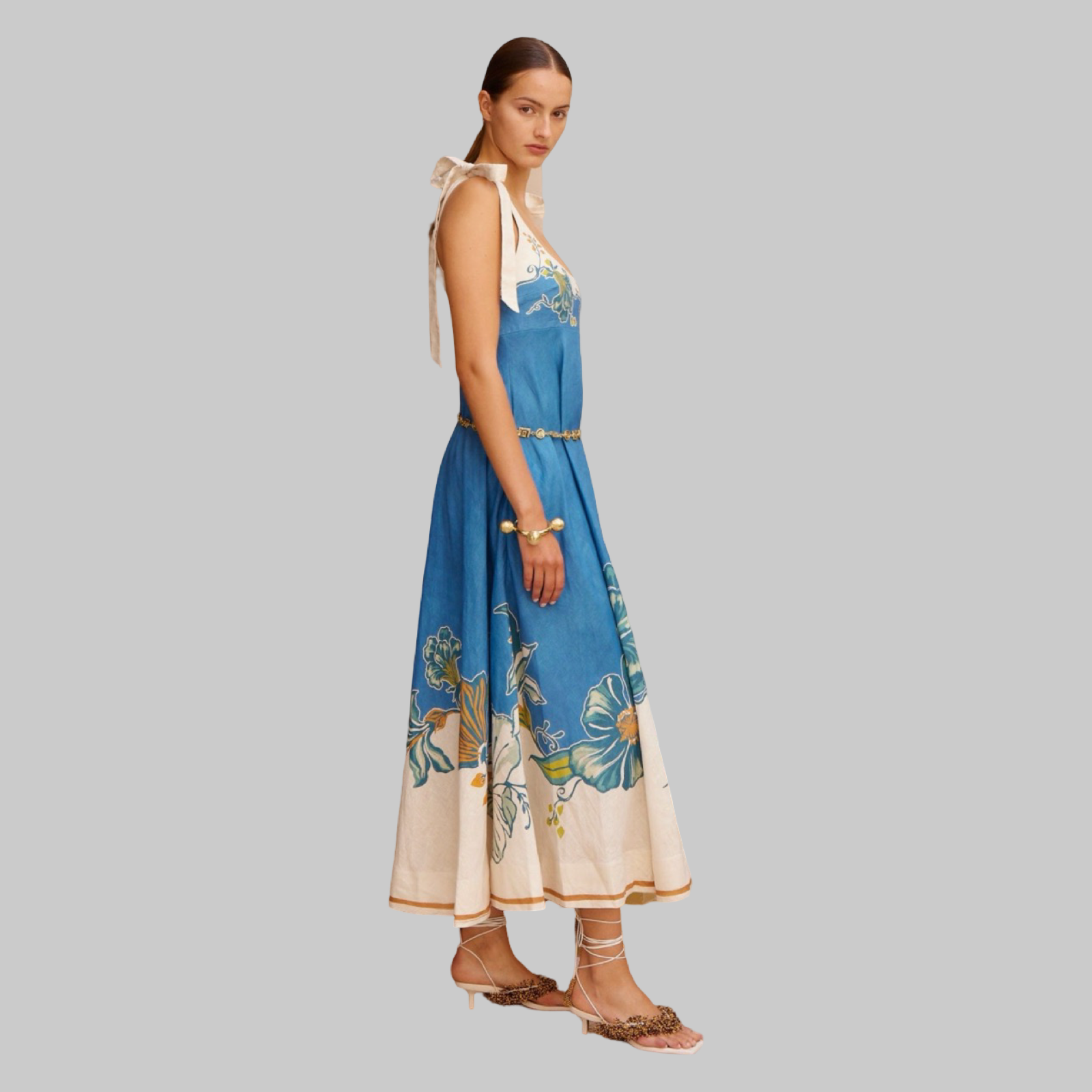 Blue Ballet Floral Sleeveless Midi Dress