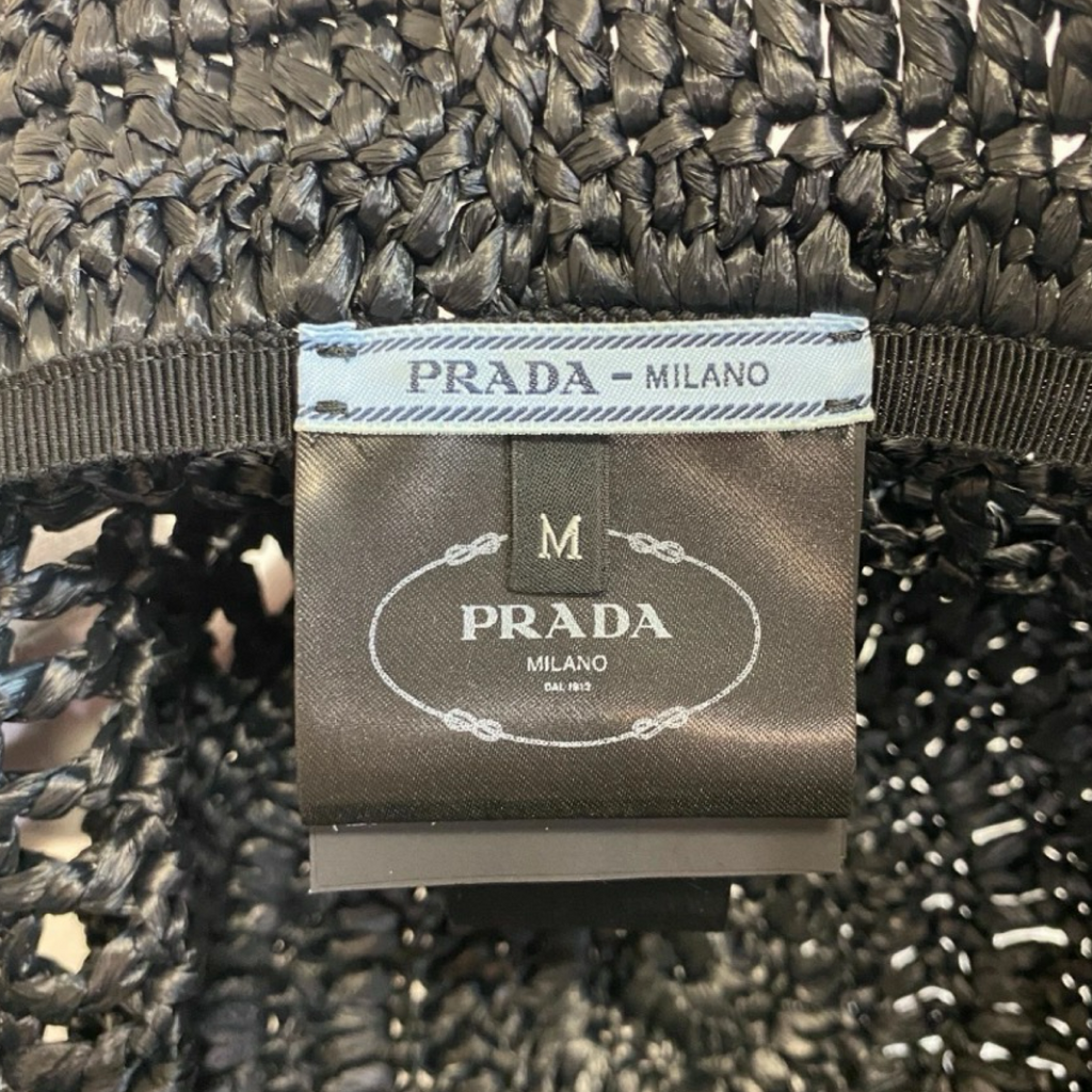 Prada Crochet Bucket Hat Black Logo Previously Owned Authentic