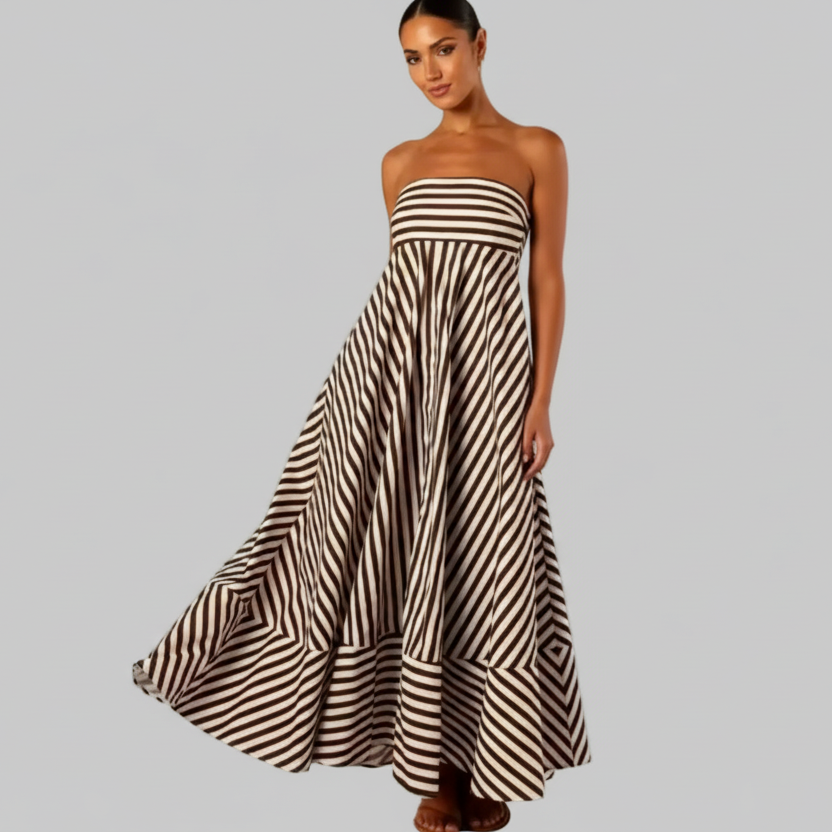 Smocked Striped Strapless Maxi Dress