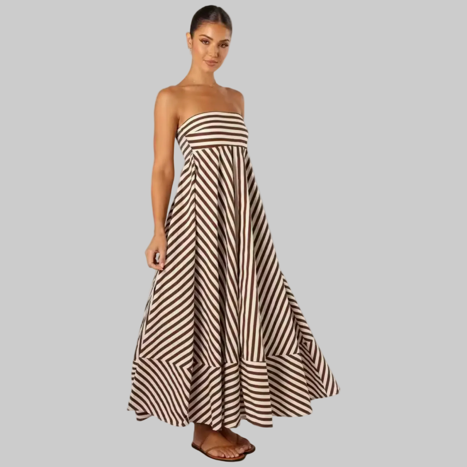 Smocked Striped Strapless Maxi Dress