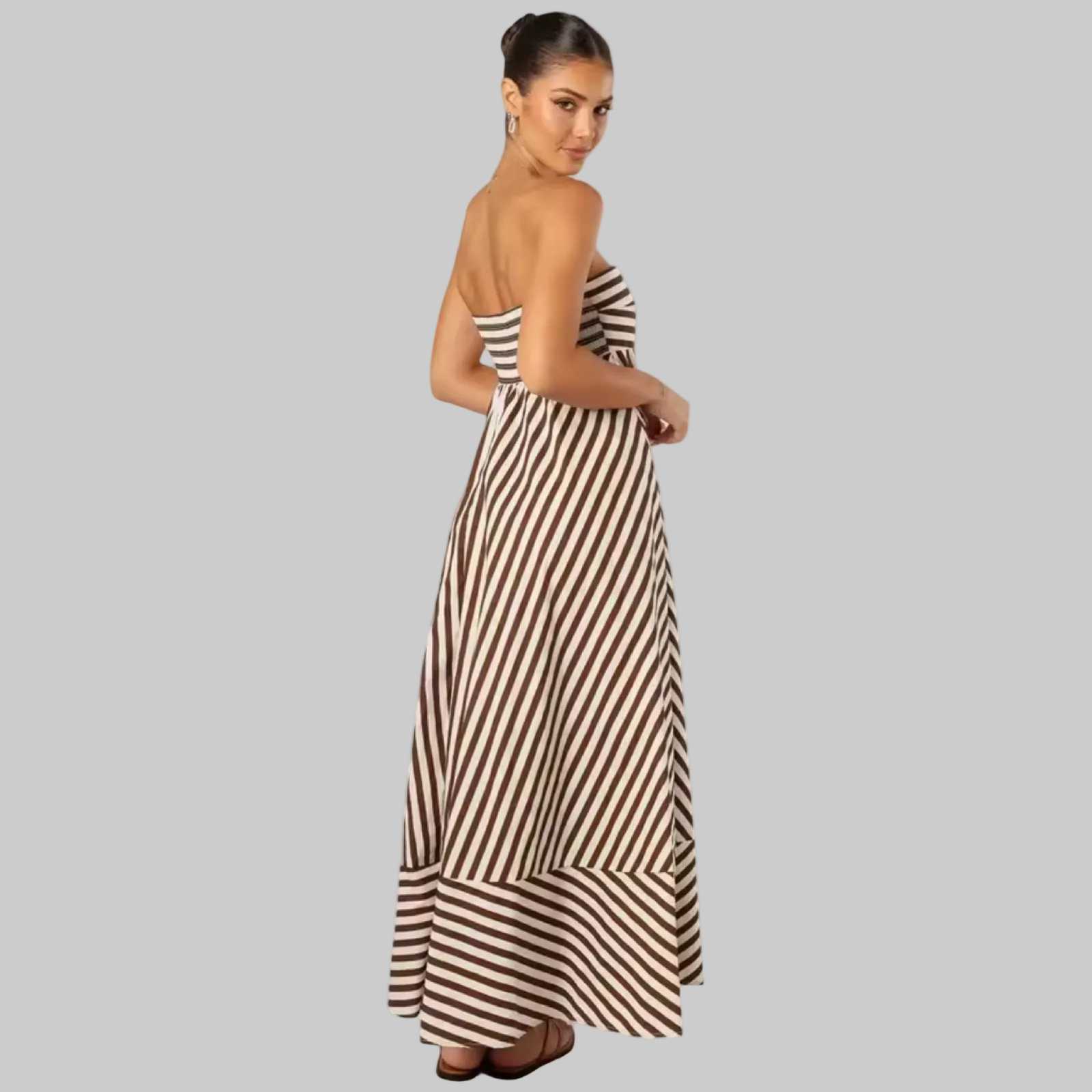 Smocked Striped Strapless Maxi Dress