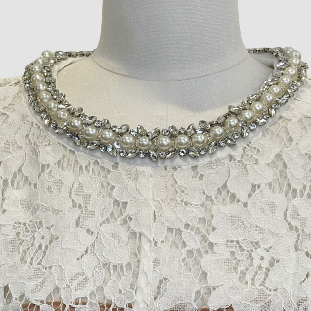 Lace Patchwork Pearl Midi Dress