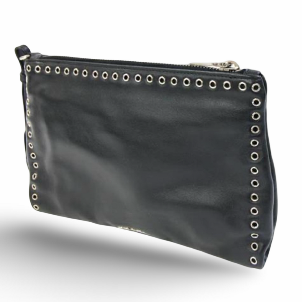 Prada Studded Leather Clutch Black Red Pre-Owned Authentic