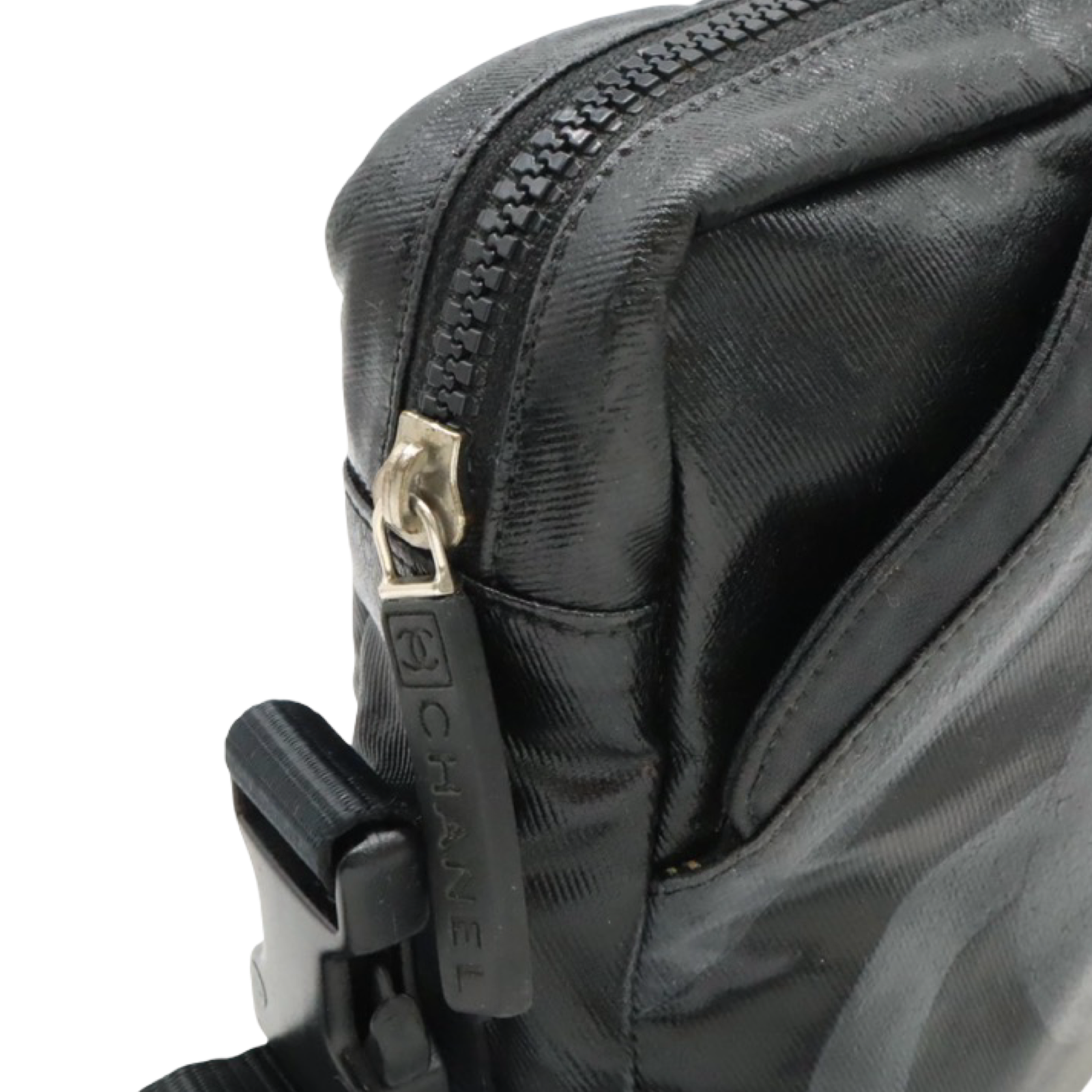 CHANEL Sport Line Black Coated Canvas Crossbody Bag Authentic Previously Owned / Unisex