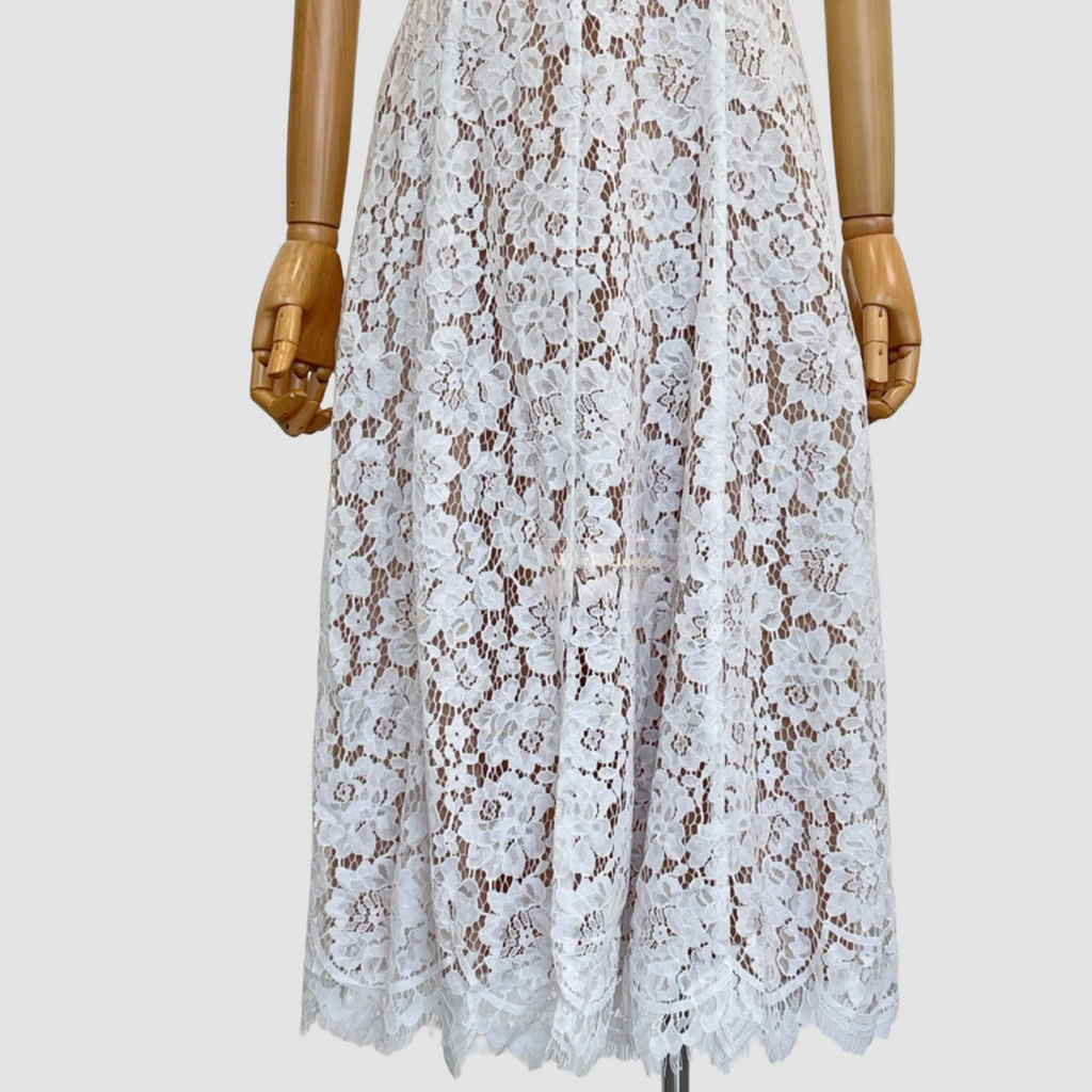 Lace Patchwork Pearl Midi Dress
