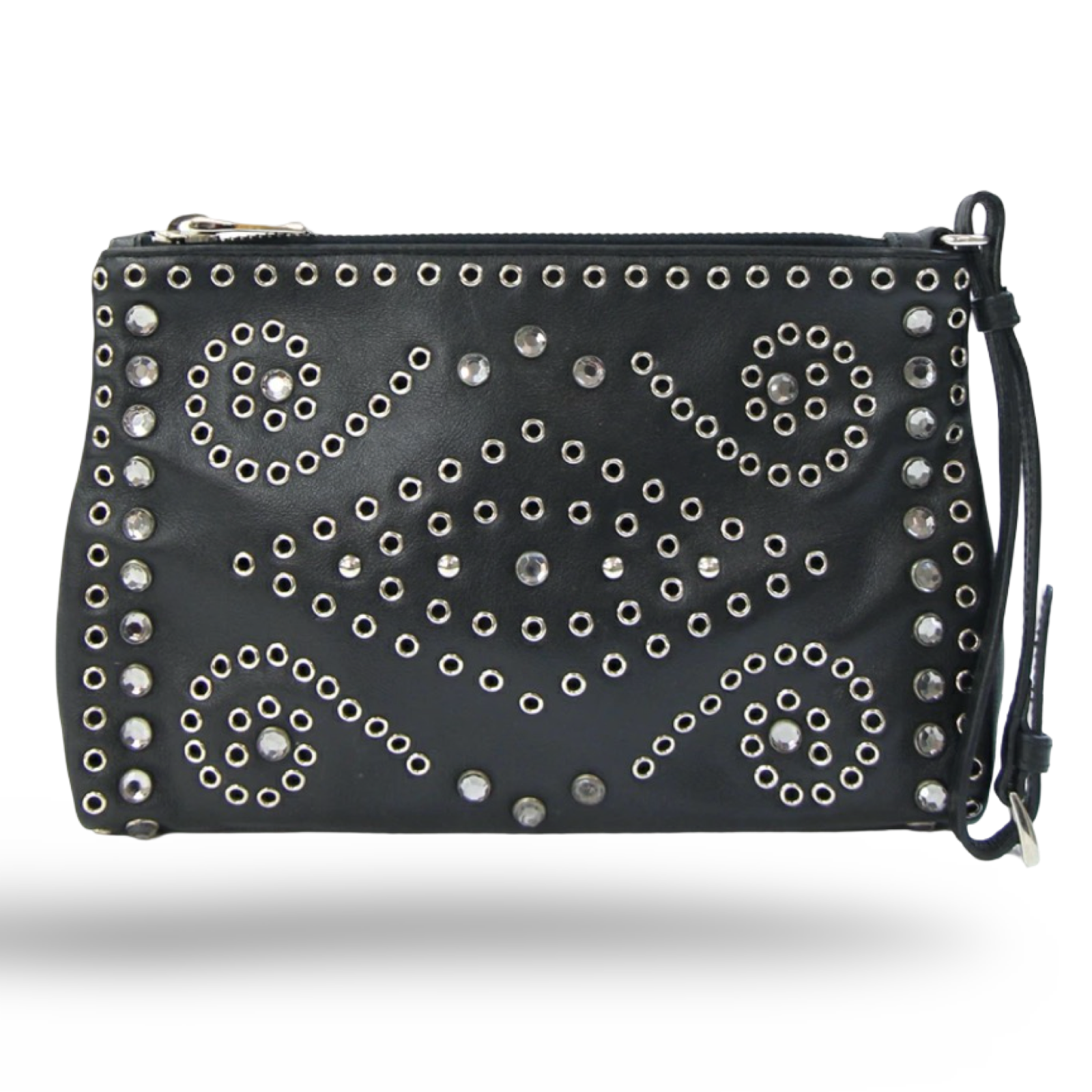Prada Studded Leather Clutch Black Red Pre-Owned Authentic