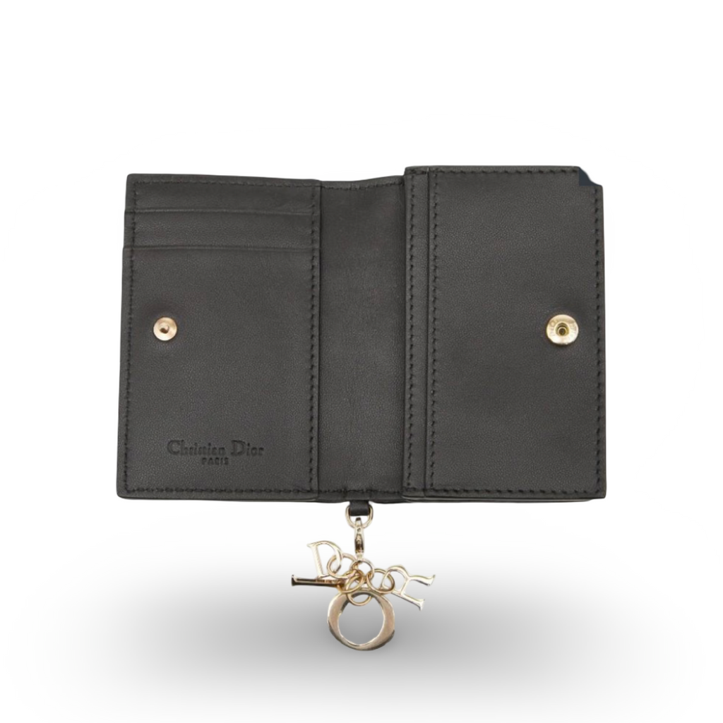 Dior Lady Dior Cannage Black Leather Card Case Authentic Previously Owned