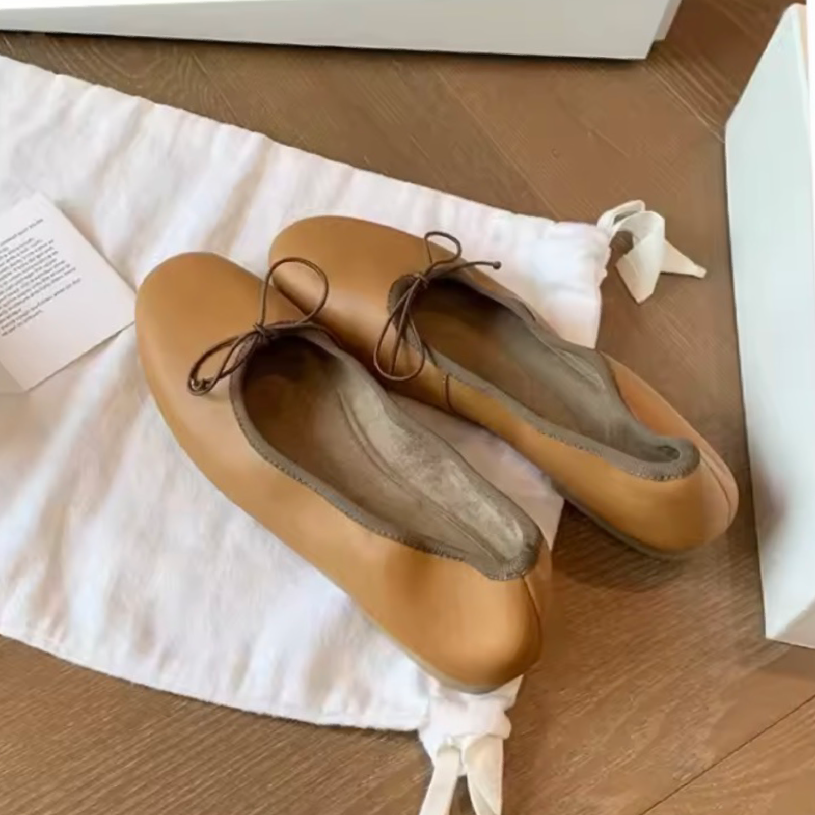 French-Inspired Genuine Leather Ballet Flats – Soft Round Toe Slip-On Shoes